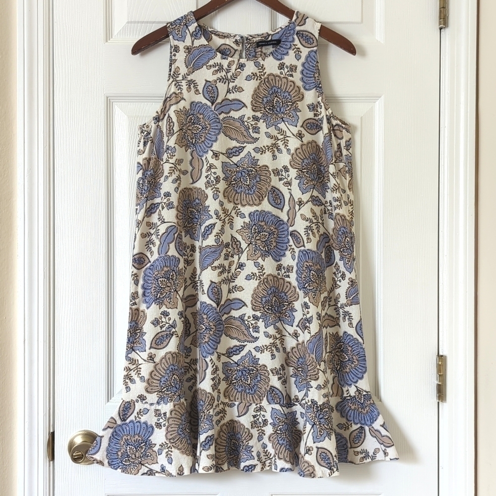 Tommy Hilfiger Provincial Paisley Linen Blend Sleeveless Flounce Hem Mini Dress